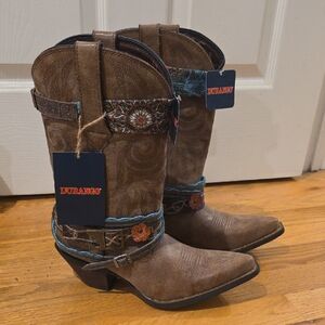 Durango Tan Western Boots with Blue Accents